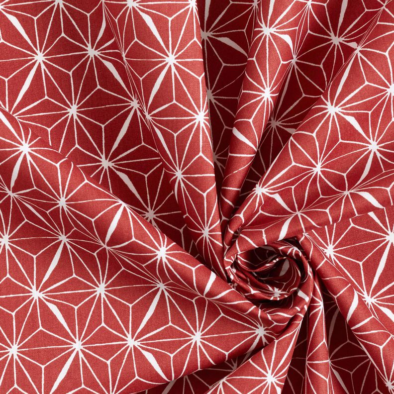 Povrstvená bavlna Grafické hvězdy – karmínově červená/bílá,  image number 4