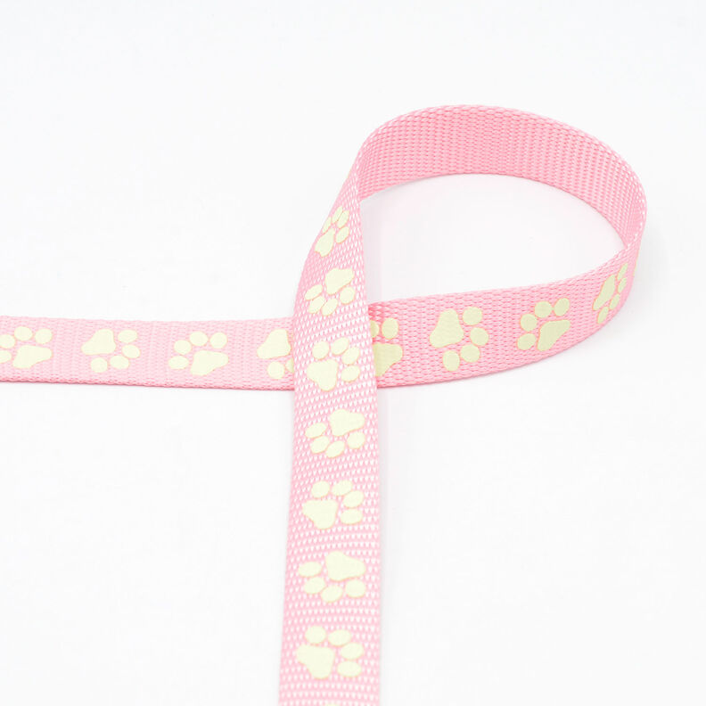 Reflexní tkaná páska Vodítko pro psa Tlapky [20 mm] – růžová,  image number 2