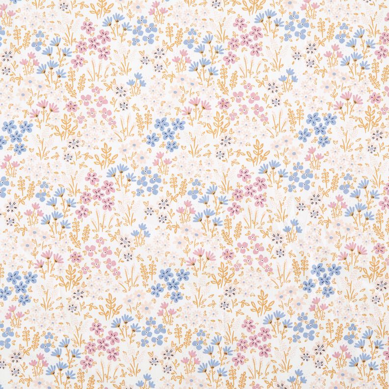 Povrstvená bavlna Barevná květinová louka – bílá/pastelově fialová,  image number 1