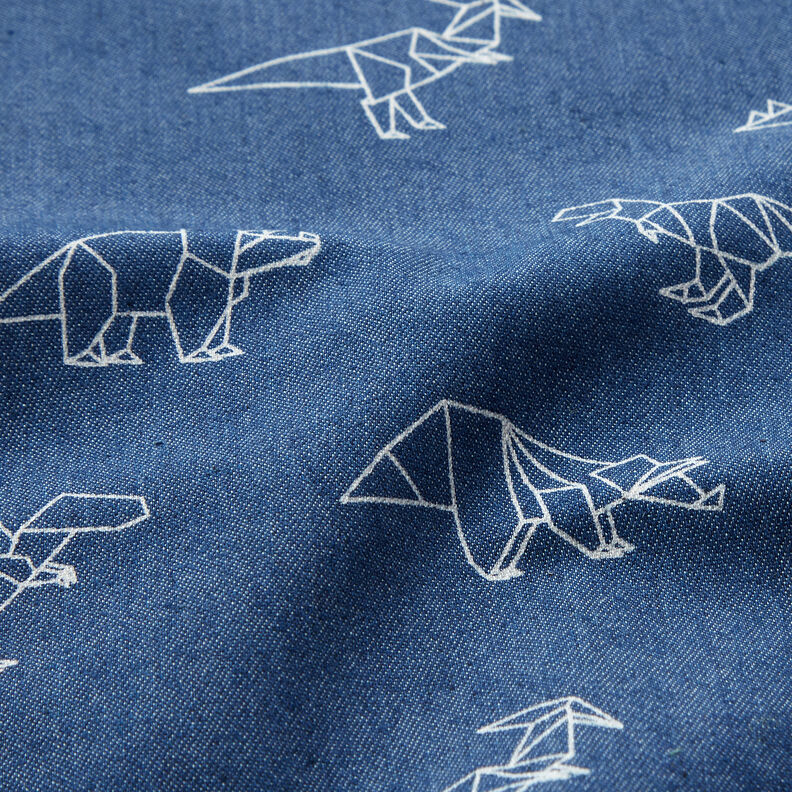 Džínovina strečová Origami dinosauři – džínově modrá,  image number 2