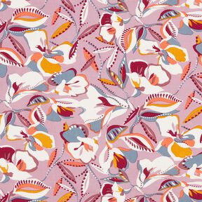 Viskózová tkanina grafické květy a listy – vlněná bílá/tmavě starorůžová, 