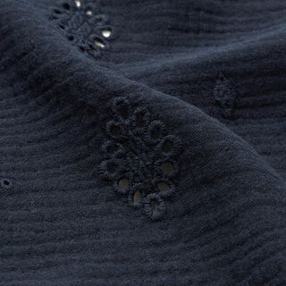 Mušelín / dvojitá mačkaná tkanina Dírková výšivka Kosočtverec – namornicka modr, 