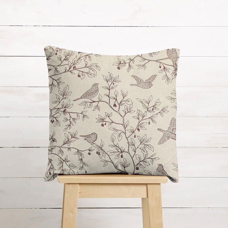 Dekorační látka Polopanama Zpěvní ptáci – přírodni/burgundská červená,  image number 6