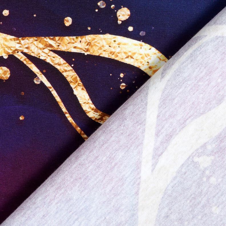 Bavlněný žerzej Snový mramor | Glitzerpüppi  – červenofialková/starozlatá,  image number 4