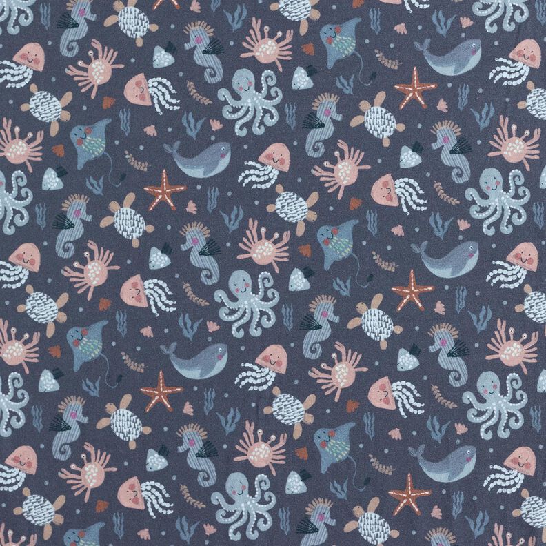 Bavlněný žerzej roztomilá mořská stvoření digitální potisk | Poppy Fabrics – noční modrá,  image number 1