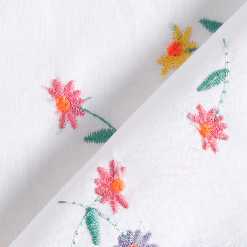 Jemný bavlněný batist vyšívané květiny | Poppy Fabrics – bílá/zářivě oranžová,  image number 4