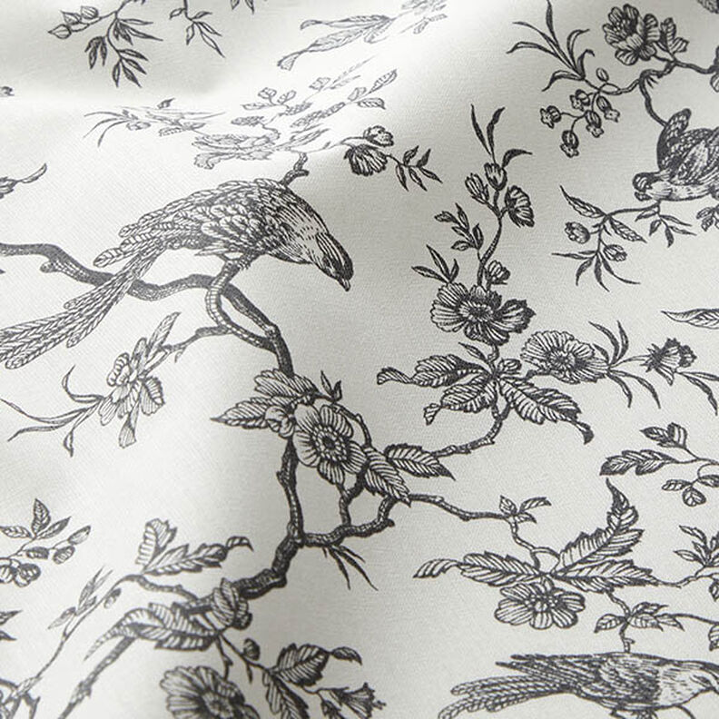 Bavlněná látka Kreton Ptáci – břidlicově šedá/vlněná bílá,  image number 2