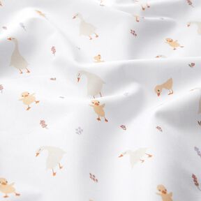 GOTS Bavlněný popelín roztomilé husy a kuřátka | Poppy Fabrics – bílá, 