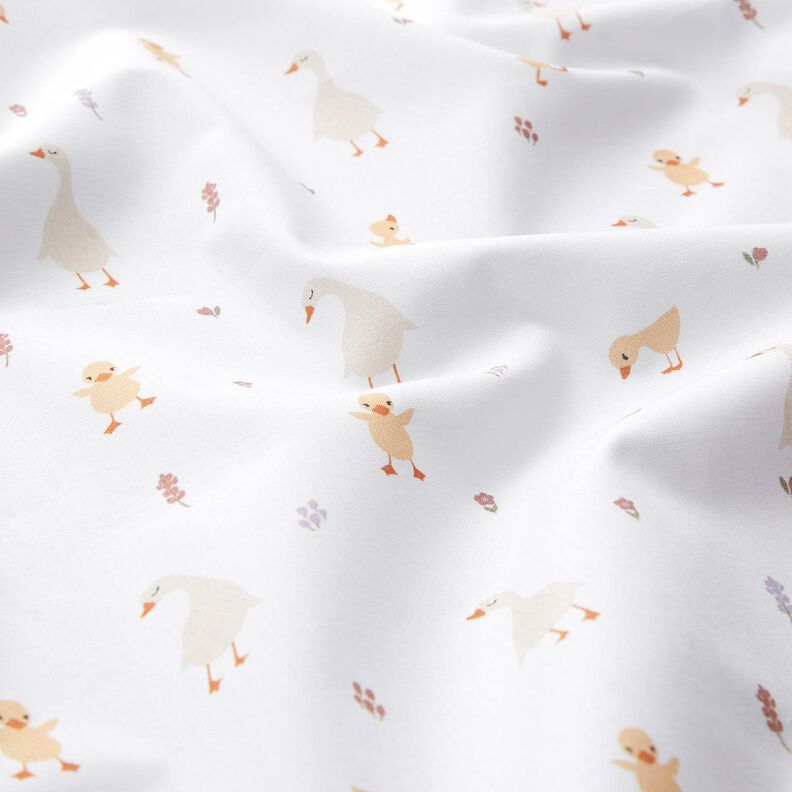 GOTS Bavlněný popelín roztomilé husy a kuřátka | Poppy Fabrics – bílá,  image number 2