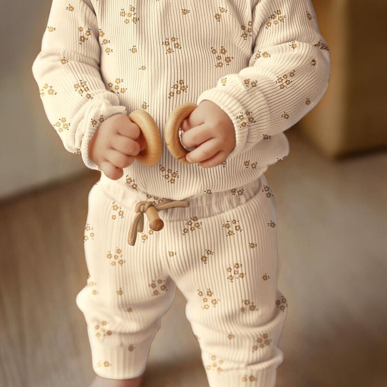 GOTS Žebrovan&yacute; žerzej Rozsypan&eacute; kv&iacute;tky | Poppy Fabrics &ndash; kremov&aacute;/srnč&iacute; hněd&aacute;,  image number 7