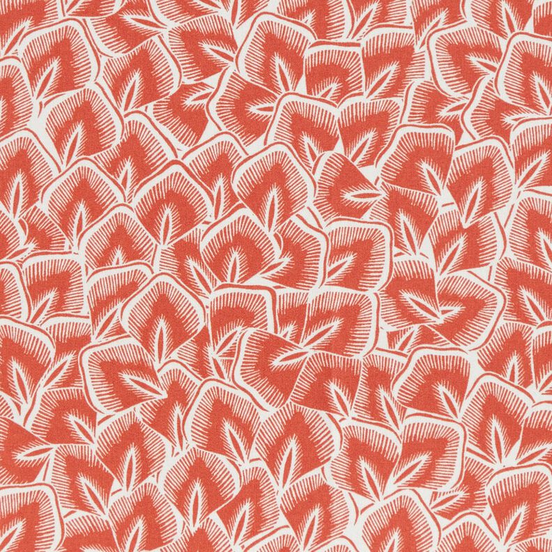 Bavlněná látka Kreton Abstraktní listy – terracotta/slonová kost, image number 1