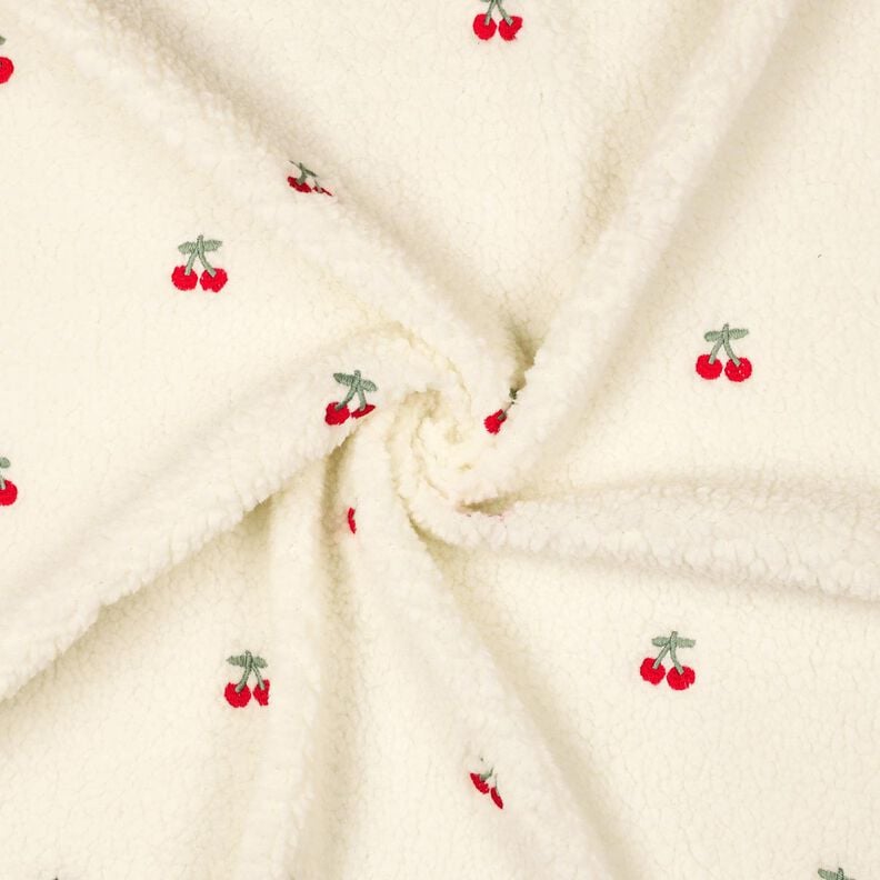 Plyš teddy Vyšívané třešně | Poppy Fabrics – slonová kost/chili,  image number 3