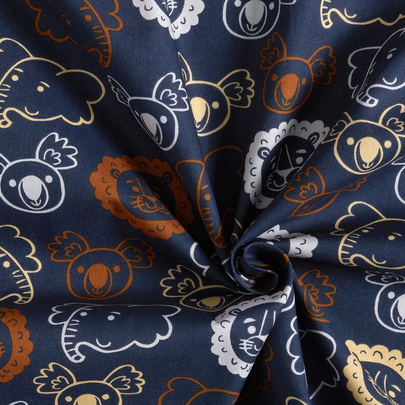 Bavlněný popelín Zvířecí obličeje | Poppy Fabrics – modrošedá,  image number 3