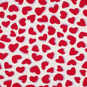 Teplákovina počesaná Srdíčka | Poppy Fabrics – přírodni/červená, 