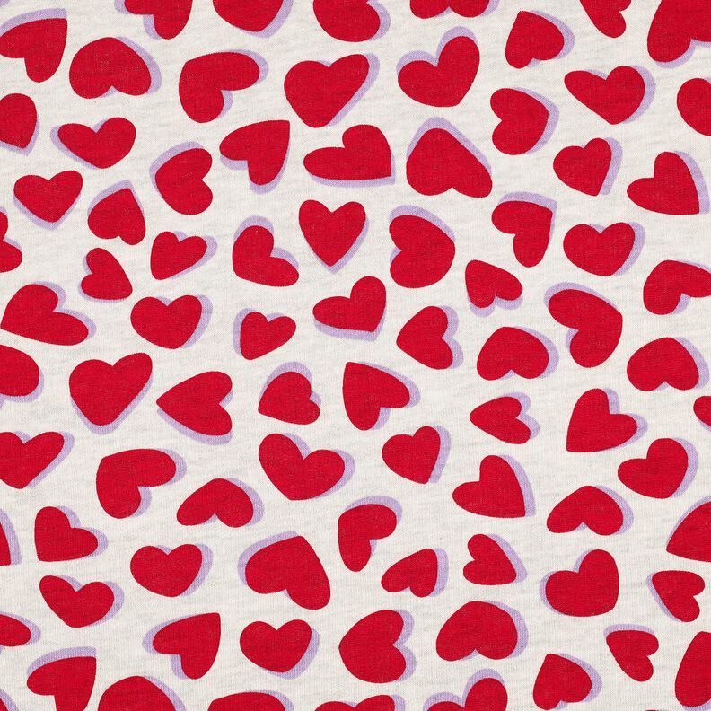 Teplákovina počesaná Srdíčka | Poppy Fabrics – přírodni/červená,  image number 1