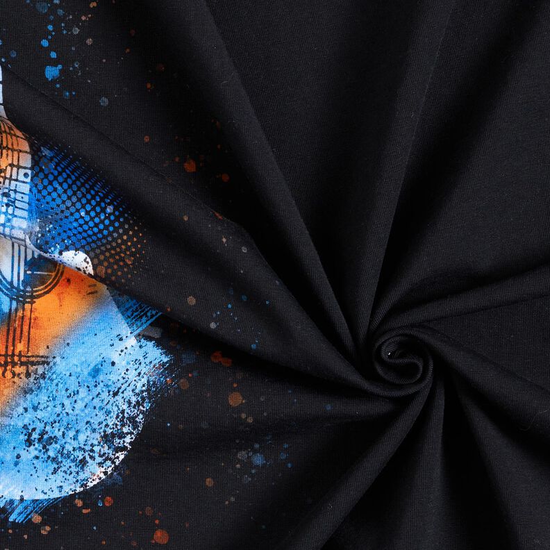 Bavlněný žerzej Panel Kytara | Glitzerpüppi – černá/oranžová,  image number 3
