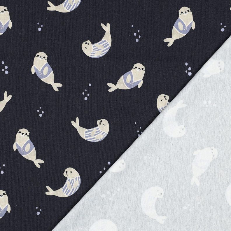 GOTS Bavlněný žerzej Tuleňi digitální potisk | Poppy Fabrics – noční modrá/sasanková, image number 4