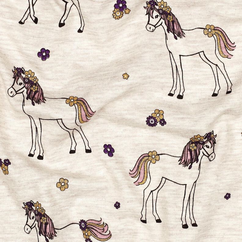 Bavlněný žerzej Třpytivý květinový kůň | Poppy Fabrics – přírodni/zlatá,  image number 2