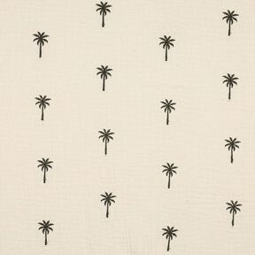 Mušelín / dvojitá mačkaná tkanina Vyšívané palmy  | Poppy Fabrics – vlněná bílá/tmave olivová, 