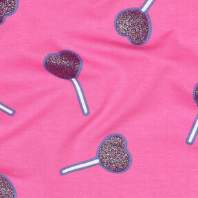 Bavlněný žerzej Lízátka ve tvaru třpytivých srdíček | Poppy Fabrics – pink, 