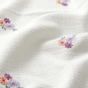Mušelín / dvojitá mačkaná tkanina vyšívané květiny | Poppy Fabrics – bílá, 