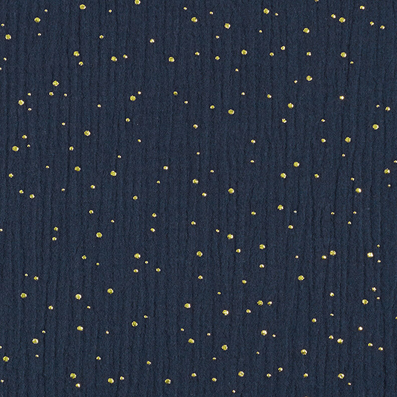 Bavlněný mušelín Rozptýlené zlaté tečky – namornicka modr/zlatá,  image number 1