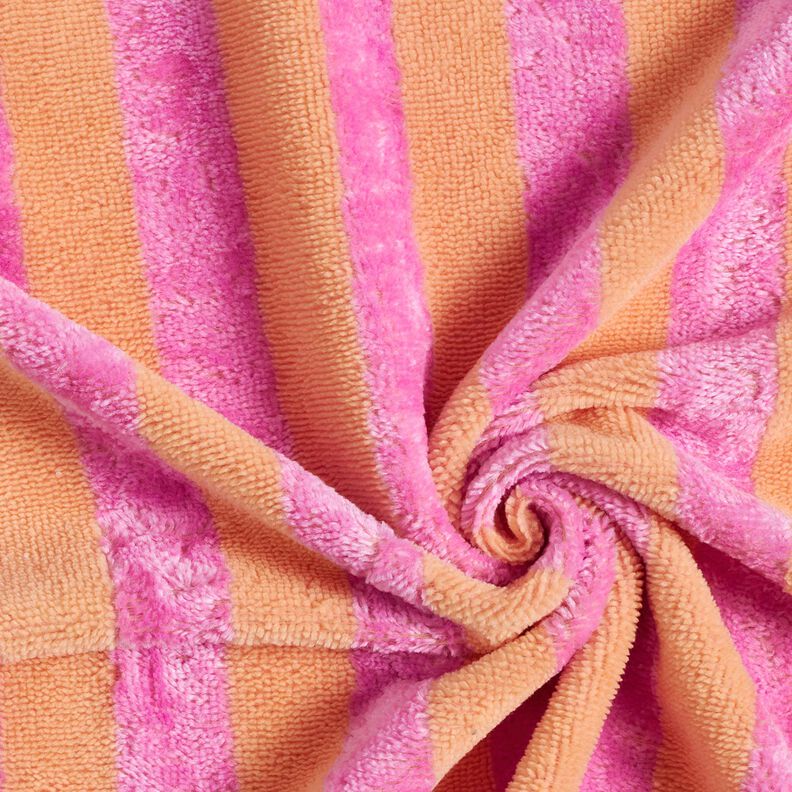 Froté látka Bambus Široké pruhy – světle oranžová/pink, image number 4