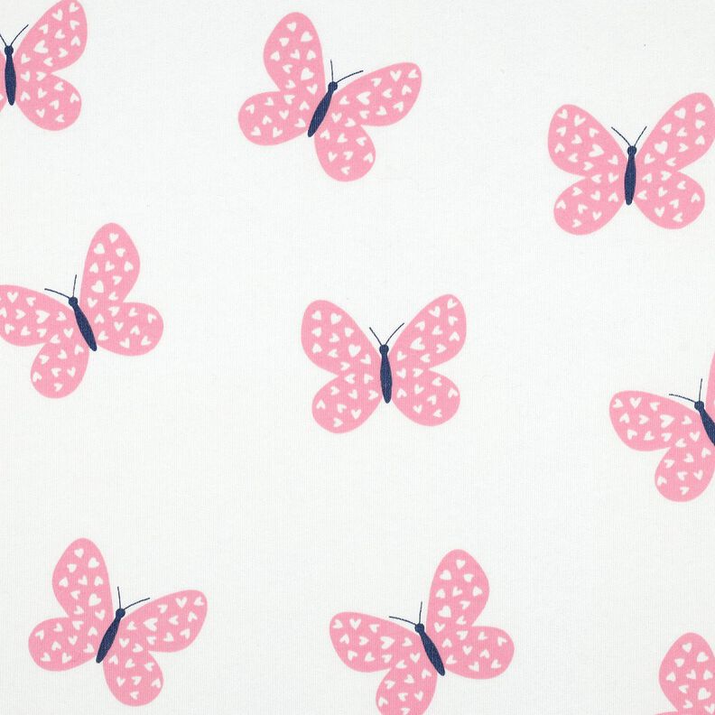 Teplákovina počesaná Velcí motýli | Poppy Fabrics – slonová kost/růžová,  image number 1