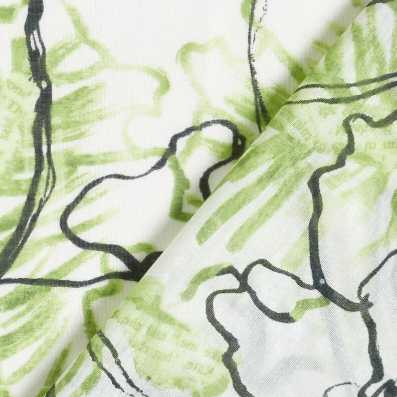 Směs bavlny a hedvábí s abstraktními květy – slonová kost/májově zelená,  image number 4