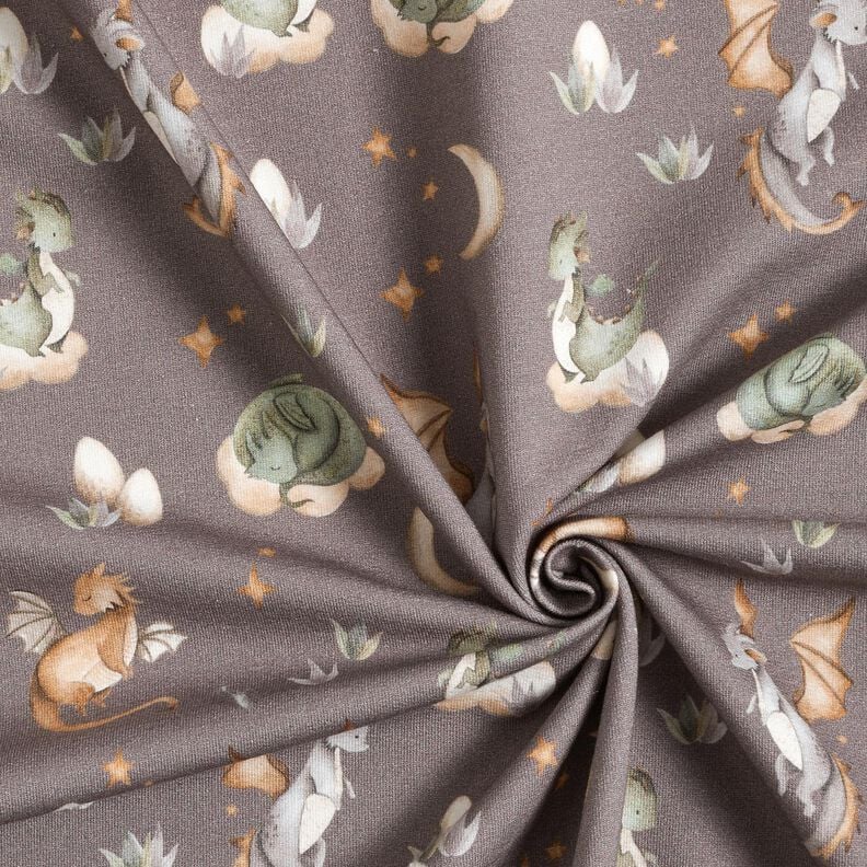Francouzské froté letní teplákovina Roztomilí draci digitální potisk – tmavá taupe,  image number 3
