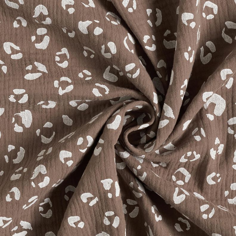 Mušelín / dvojitá mačkaná tkanina Velký leopardí vzor – tmavá taupe/bílá,  image number 3