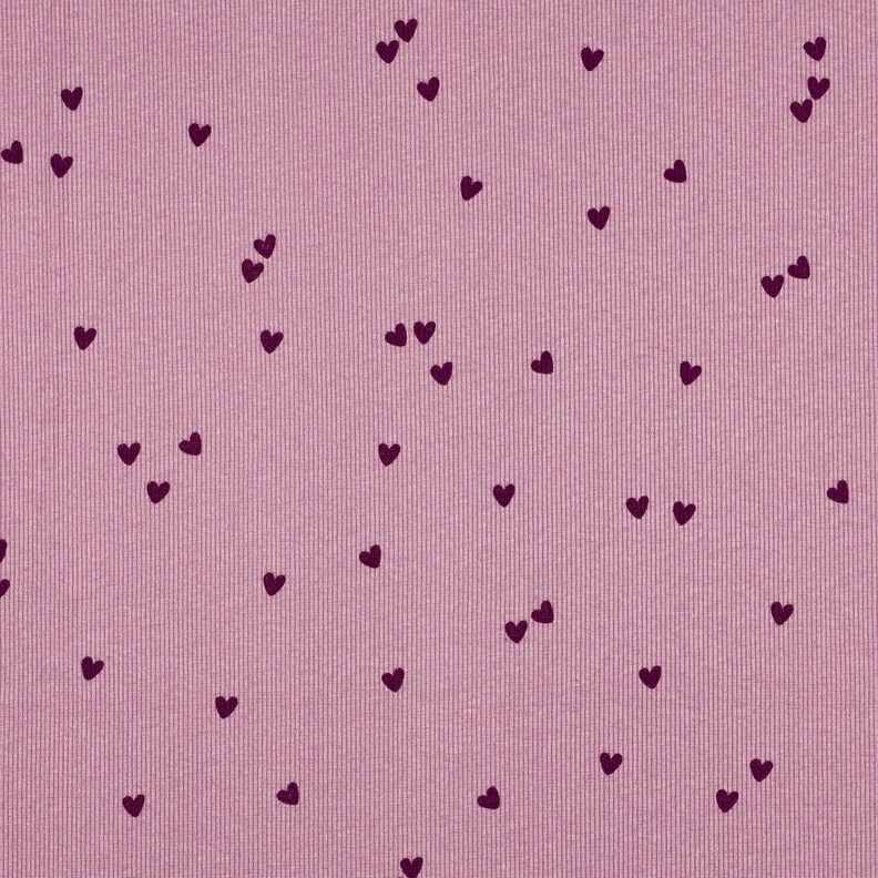 Žebrovaný žerzej Rozptýlená srdce | Poppy Fabrics – pastelově fialová/merlot,  image number 1