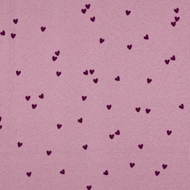 Žebrovaný žerzej Rozptýlená srdce | Poppy Fabrics – pastelově fialová/merlot, image number 1