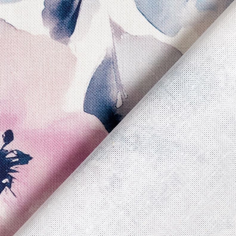 Dekorační látka Polopanama Velké akvarelové květiny – bílá/pastelově fialová,  image number 4