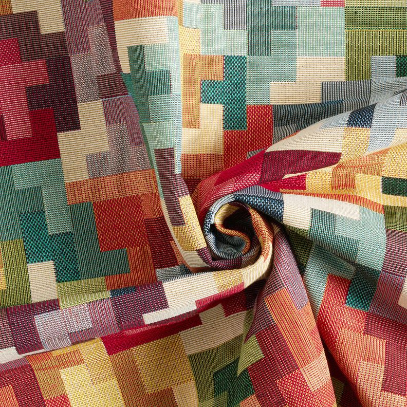 Dekorační látka Gobelín Tetris – karmínově červená/zelená, image number 3