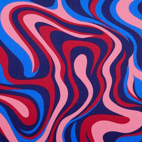Bavlněný satén Retro vlny | Poppy Fabrics – namornicka modr/pink, 