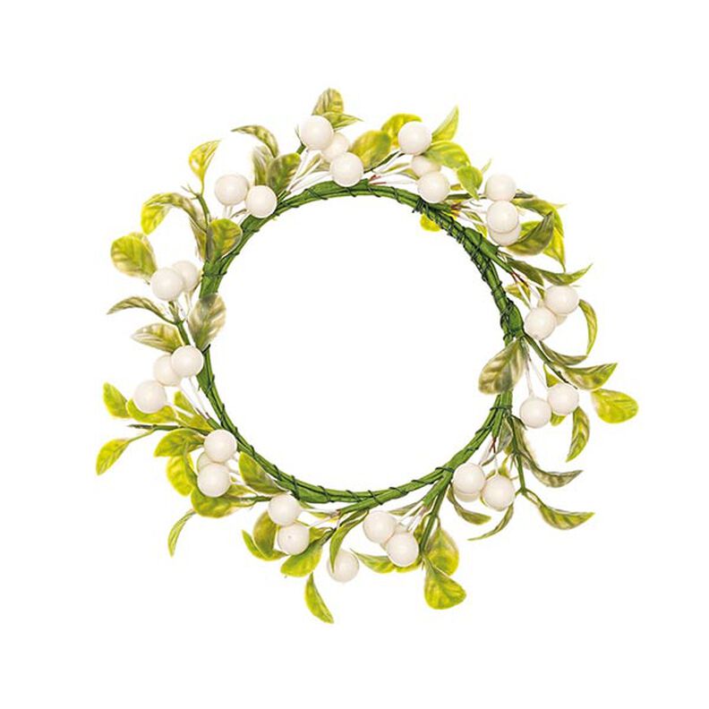 Dekorační květinový věnec s bobulemi [Ø 9 cm/ 16 cm] – bílá/zelená,  image number 1