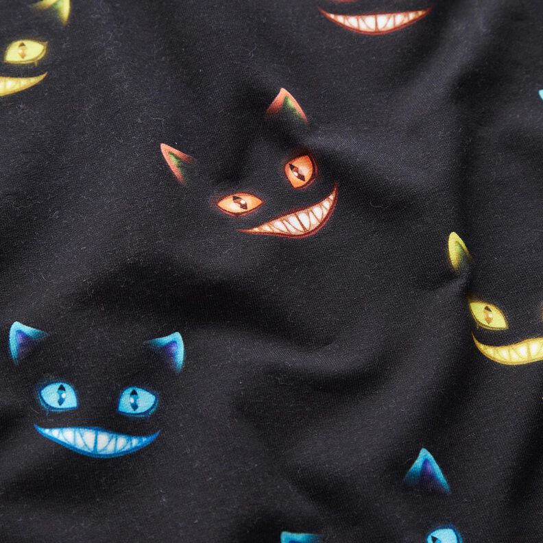 Francouzské froté letní teplákovina Grinch kočka digitální potisk – černá/mix barev,  image number 2