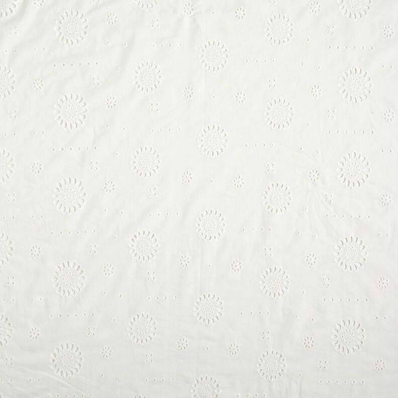 Bavlněná tkanina s očky ve tvaru květiny – bílá,  image number 1