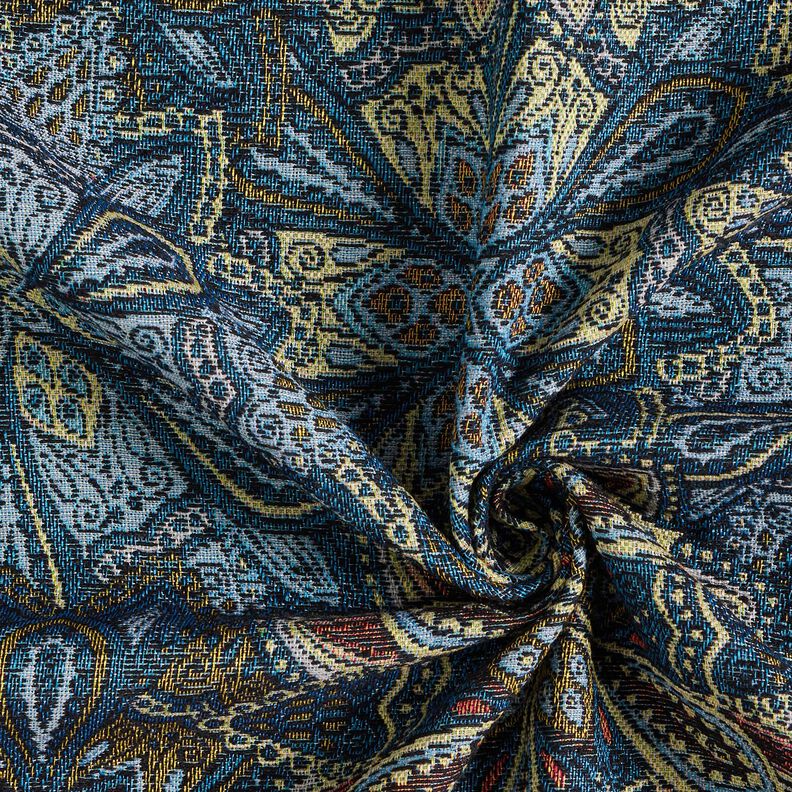 Dekorační látka Gobelín Květinová mandala – černá/modrá,  image number 3