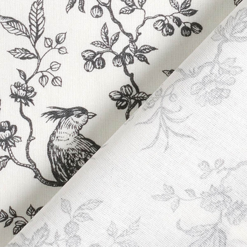 Bavlněná látka Kreton Ptáci – břidlicově šedá/vlněná bílá,  image number 4