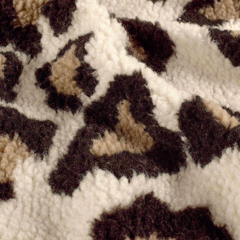 Beránek sherpa teddy s leopardím potiskem – mandlová/černá,  image number 2