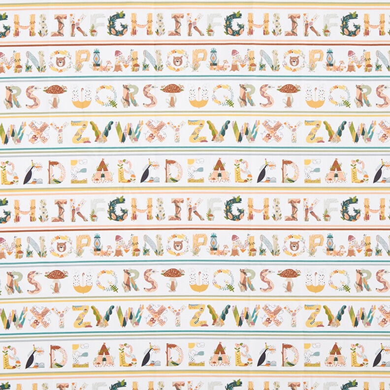 Bavlněná látka Popelín Zvířecí písmena – bílá,  image number 1