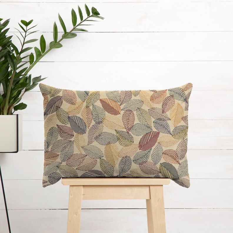 Dekorační látka Gobelín Nákresy listů – světle béžová/zelená,  image number 5