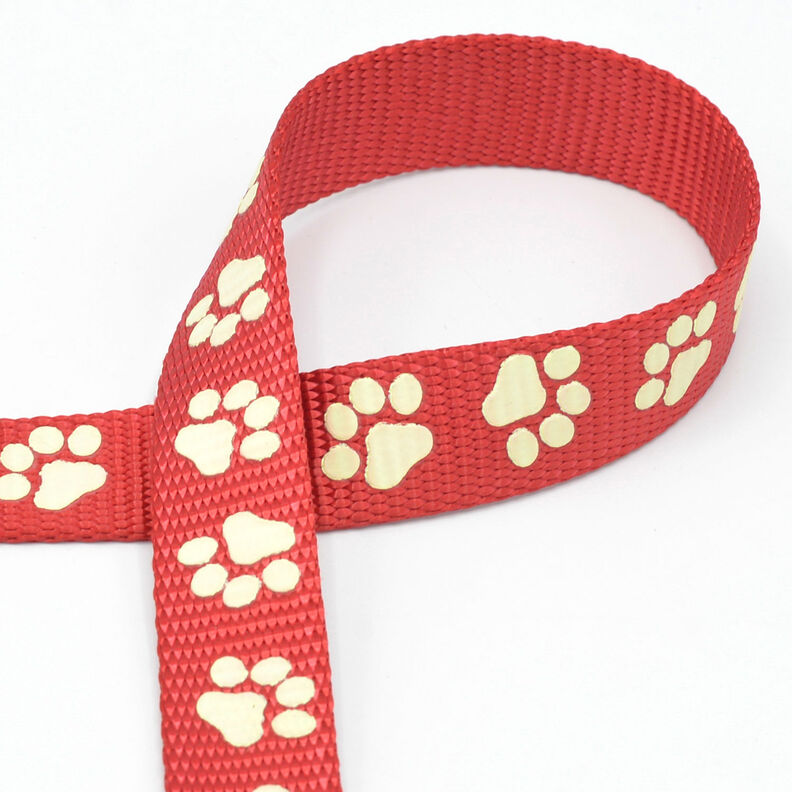 Reflexní tkaná páska Vodítko pro psa Tlapky [20 mm] – červená,  image number 1