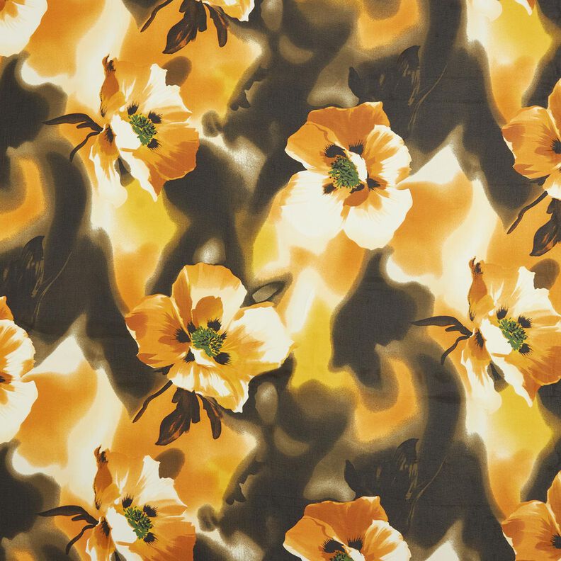 Šifon akvarelové květiny – bílá/kari žlutá,  image number 1