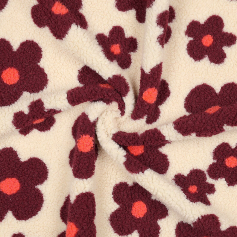 Plyš teddy Květiny | Poppy Fabrics – cashew (béžová)/bordó, image number 4