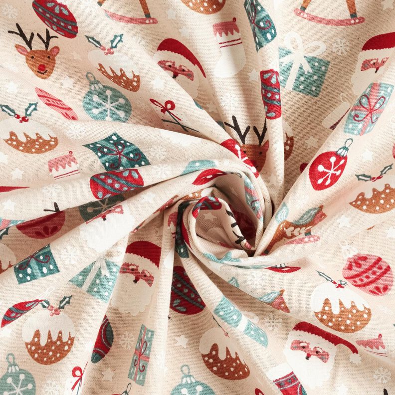 Dekorační látka Plátno Roztomilé vánoční motivy – přírodni/eukalyptová,  image number 3