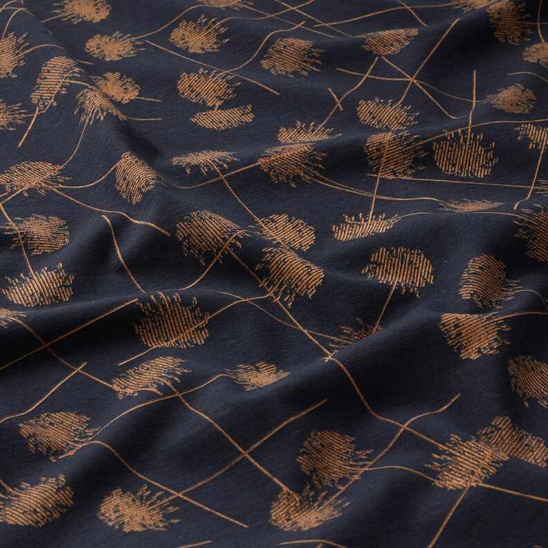 Bavlněn&yacute; žerzej Abstraktn&iacute; rostliny &ndash; černomodr&aacute;/světle hněd&aacute;,  image number 2