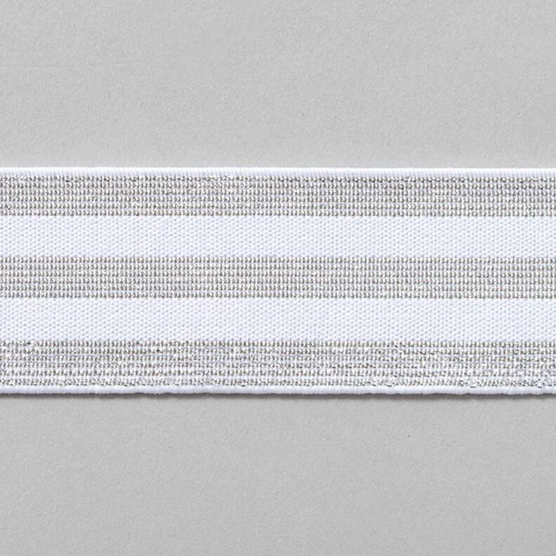 Proužkovaná gumová stuha [40 mm] – bílá/stříbrná,  image number 1